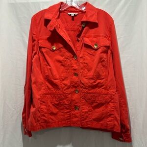 Cabi Taylor Utility Ruffle Back Button Down Jacket SZ L